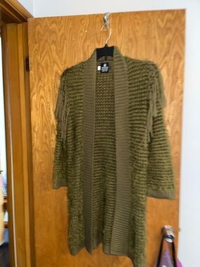 Volcom Olive Green Open-Front Knit Cardigan with Fringe